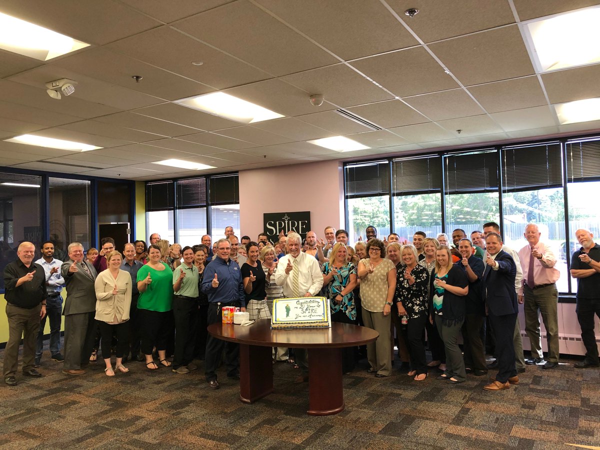SPIREcu's tweet photo. Friday marks SPIRE President/CEO Dan Stoltz's 20th Anniversary with SPIRE. Today, we surprised him at our admin offices! Congratulations, Dan, on 20 years of improving lives! #Dan20 #howweroll https://t.co/pAMytQ4YnC