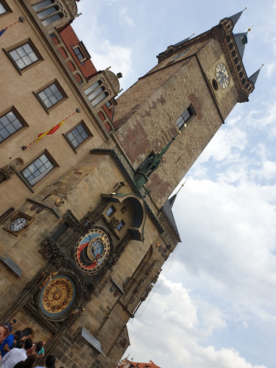 When the clock strikes the hour, you see the 12 apostles in motion and a skeleton rings "the bell?". I've posted the video on my IG stories. A little noisy, thanks to all the tourists, but you get to see both.  #AstronomicalClock  #Prague