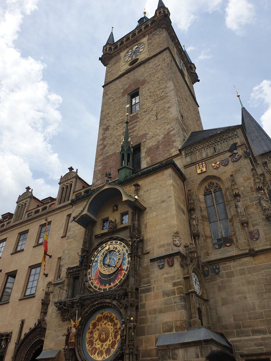 When the clock strikes the hour, you see the 12 apostles in motion and a skeleton rings "the bell?". I've posted the video on my IG stories. A little noisy, thanks to all the tourists, but you get to see both.  #AstronomicalClock  #Prague