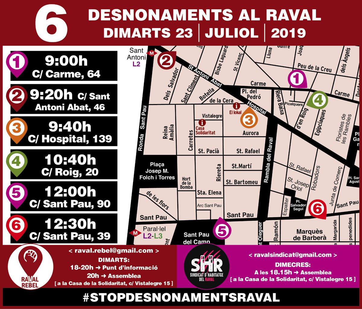 Stop desnonaments Raval, dimarts 23 de juliol 2019 – El Lokal shar.es/a0N5w9