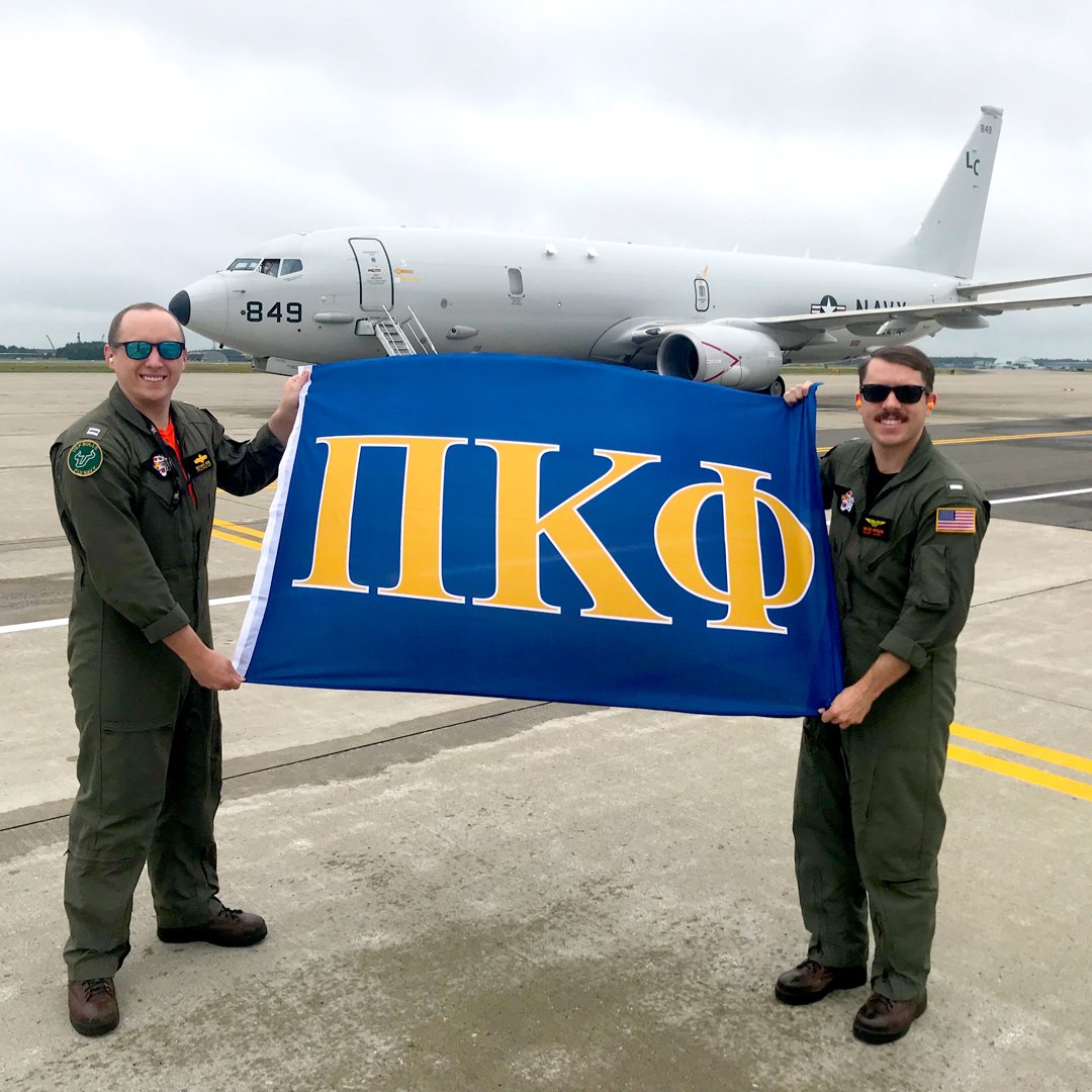 You never know where you'll meet another Pi Kapp. ⚔️ Bryars Byrd, Zeta Eta (<a href="/USF_PiKapp/">USF Pi Kappa Phi</a>), and Wade Reeder, Theta Alpha (<a href="/USMpikapp/">Pi Kappa Phi - Southern Miss</a>), are both assigned to the U.S. Navy’s Patrol Squadron Eight. This photo was taken at Misawa AB, Japan. #PiKappsAbroad ⚔️ pikapp.org/july-22-2019/