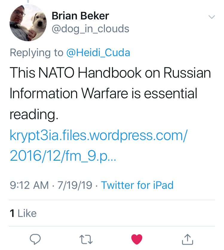 50/ AFTERWARD: I had just finished my “Information Warfare” thread, a detailed summary of Mueller’s Russian indictments, when I noticed a link sent to me by  @dog_in_clouds Anyone who’s used this platform for activism knows it’s a total sh*tshow but we also meet brilliant allies