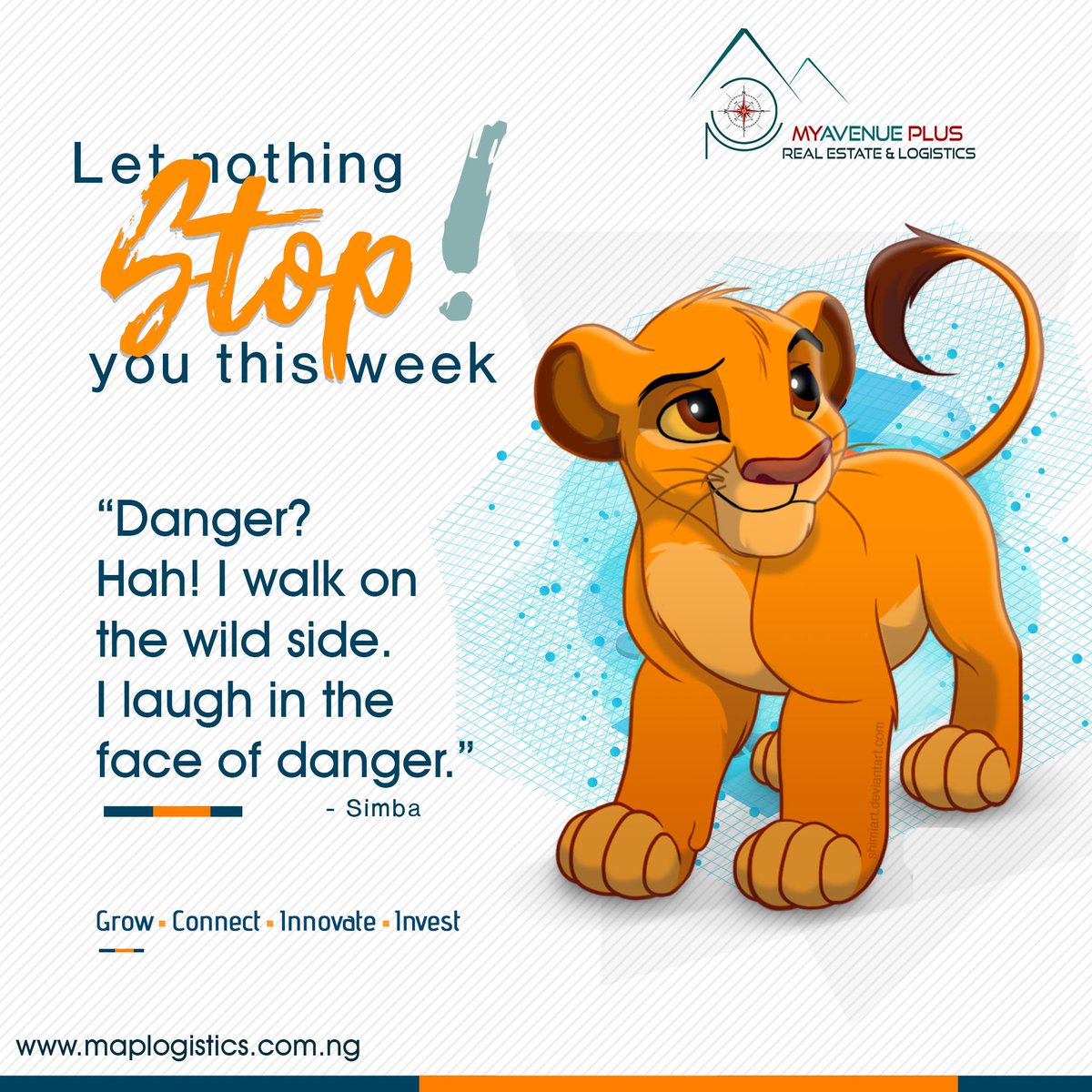 avenueplusng's tweet photo. You wouldn't know what's out there until you go out there.
Take bold steps this week. Give yourself a push!
#MapLogistics #Owerri #Logistics
#MondayMotivation #LionKing #Simba #Quotes #Quotestoliveby #Inspire #Inspirationalquotes #RealEstate #Entrepreneurs #Motivation #Business https://t.co/QANLRT907C