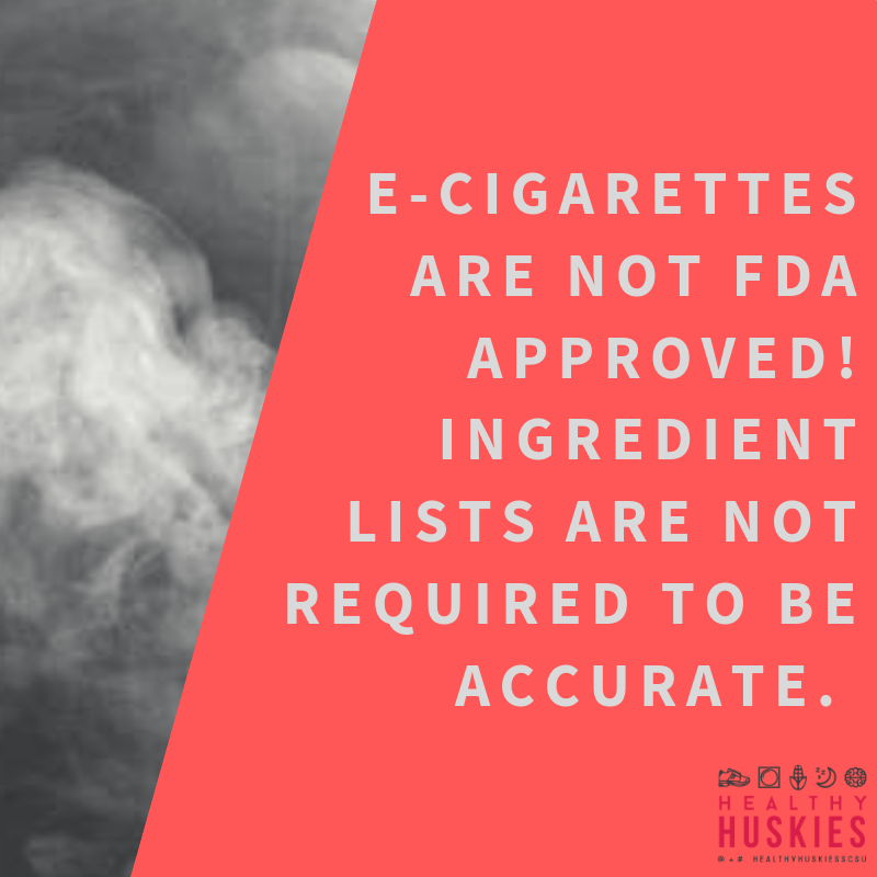 hlthpro's tweet photo. Know what you are smoking! The liquids used in E-Cigarettes are not regulated or required to be accurate. Be cautious of this if you choose to purchase the liquids. #HealthyHuskiesSCSU #TobaccoFree #SeeThroughTheVapor https://t.co/so5Nyhj7Sz