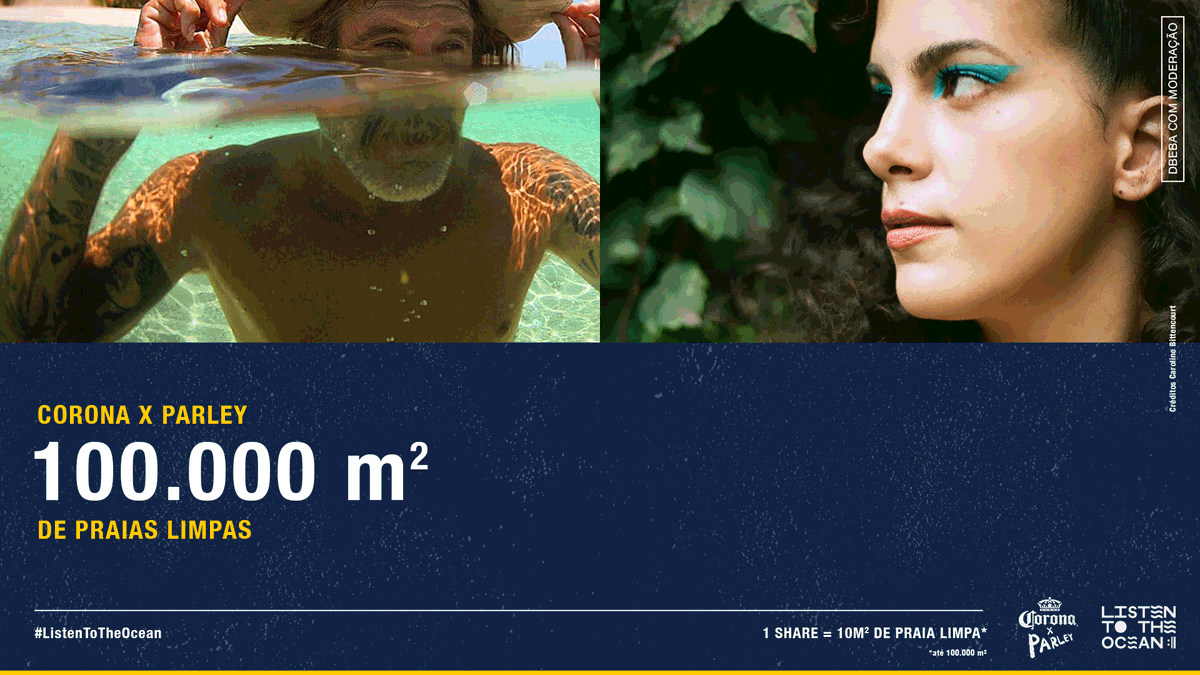 coronabrasil's tweet photo. A Corona se comprometeu a limpar 10m² de praias poluídas a cada compartilhamento do vídeo com a música #ListenToTheOcean. Juntos chegamos a 100.000 m2 de praias limpas junto à @parley. Mas a luta continua, compartilhe o pedido de ajuda do oceano. https://t.co/IhDBrH2wY3 https://t.co/IT6HBJXCM3