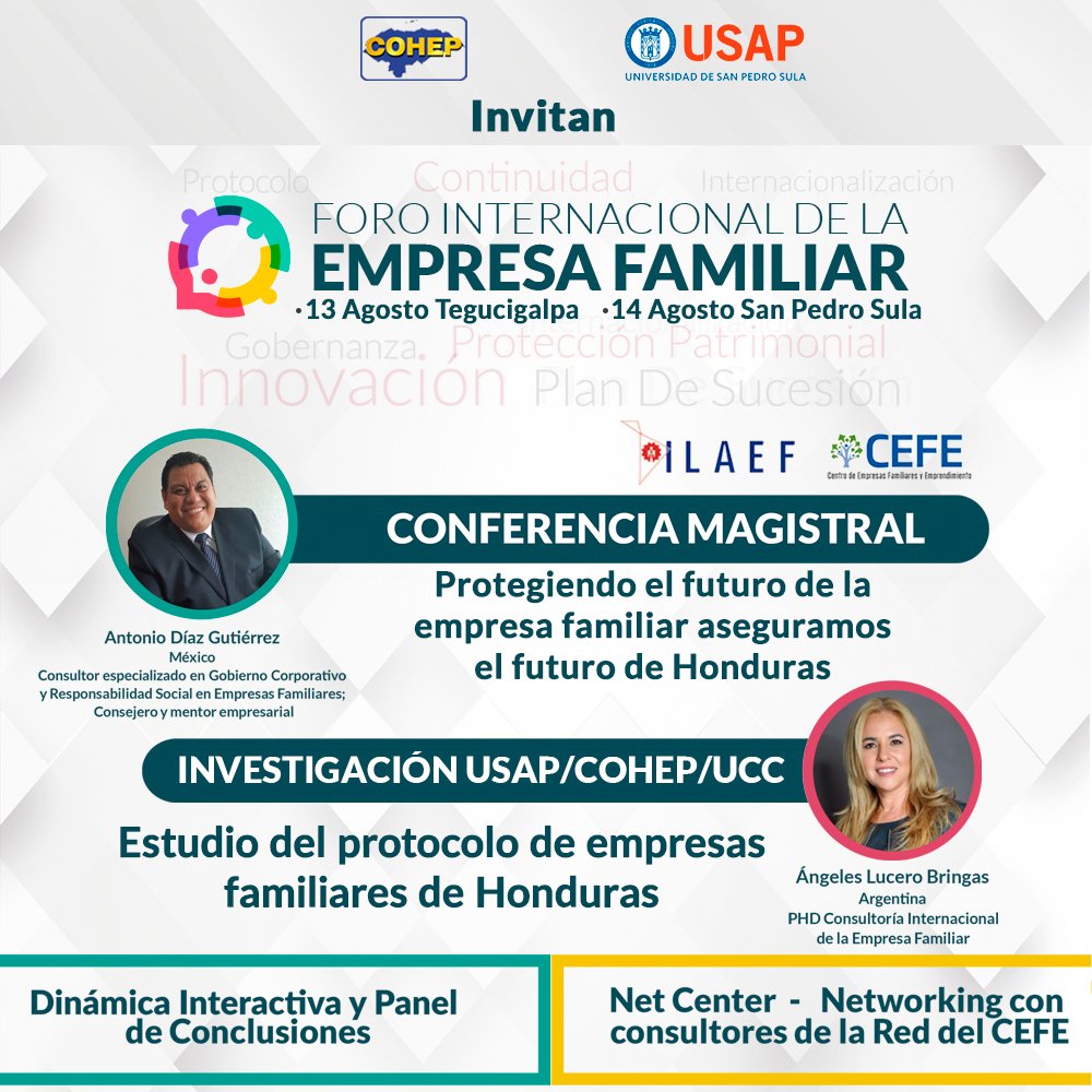 CefeHonduras's tweet photo. No olvides que el 13 y 14 de agosto se inicia el Foro Internacional de la Empresa Familiar.

Compra tus boletos aquí: https://t.co/gyuynVRBq6 https://t.co/Gj7vx4P1LP