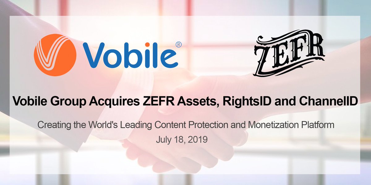 Vobile Group Acquires ZEFR Assests RightsID and ChannelID - Creating the World’s Leading Content Protection and Monetization Platform 
#Vobile #Zefr #ContentProtection #Monetization #Video #news 

Click to see press release: lnkd.in/gEybjEY