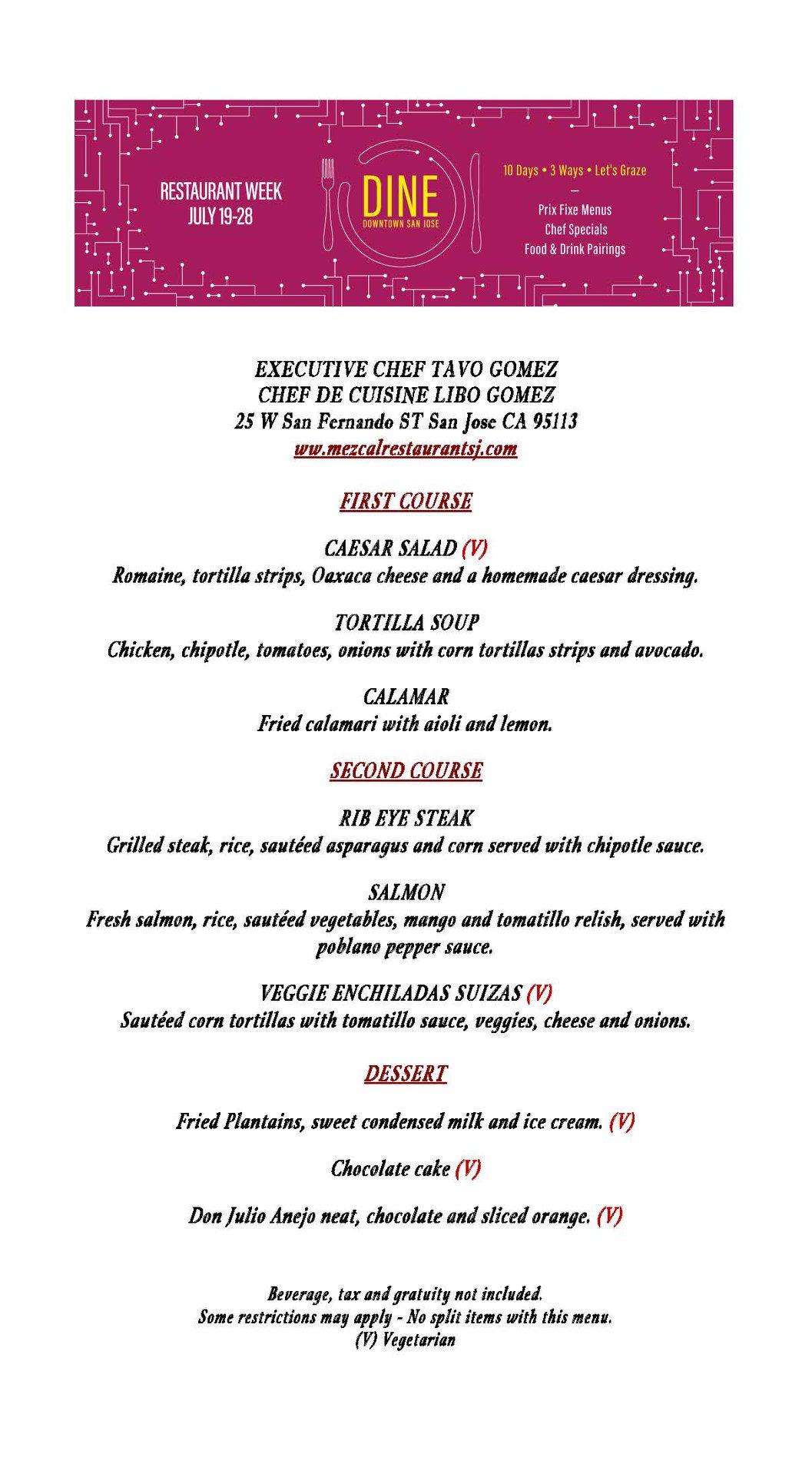 San Jose Downtown Mezcal Restaurant Has Posted Its Dine Downtown San Jose 3 Course 35 Menu Dine Downtown San Jose Continues Through Sunday T Co Go26wniixq T Co Liny5vdmkf Twitter