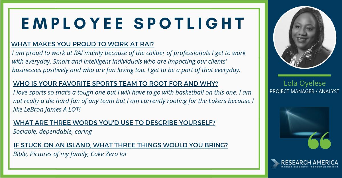 ▶️It's a beautiful #Monday for another #EmployeeSpotlight! Today, we'd like to introduce you to Lola, a project manager and analyst. We are beyond thankful for her talents!

She loves <a href="/CocaCola/">Coca-Cola</a> Zero, but she loves the <a href="/Lakers/">Los Angeles Lakers</a> and <a href="/KingJames/">LeBron James</a> even more. 

#mrx #GoBeyond with #RAI
