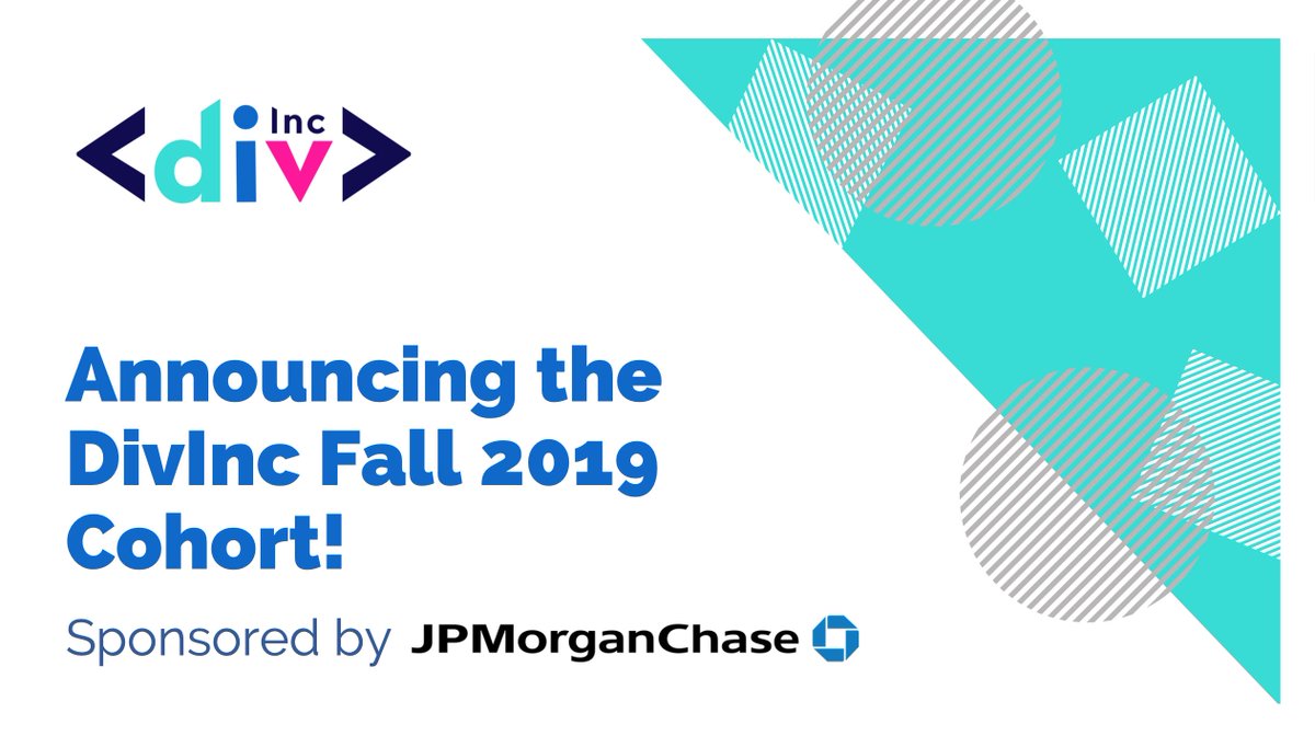 WeAreDivInc's tweet image. We're excited to announce our Fall 2019 Cohort, sponsored by JPMorgan Chase! Please help us welcome these incredible founders!!!
@climaguard
#detectingtalent
@fittfinder
#flapmx
@FOUND_Exp
#gradapp
@hirekanna
@packelephant
@MyKikuPal
#peaceofhome
@scriptlyrx
@TriFigo
#vemidoc