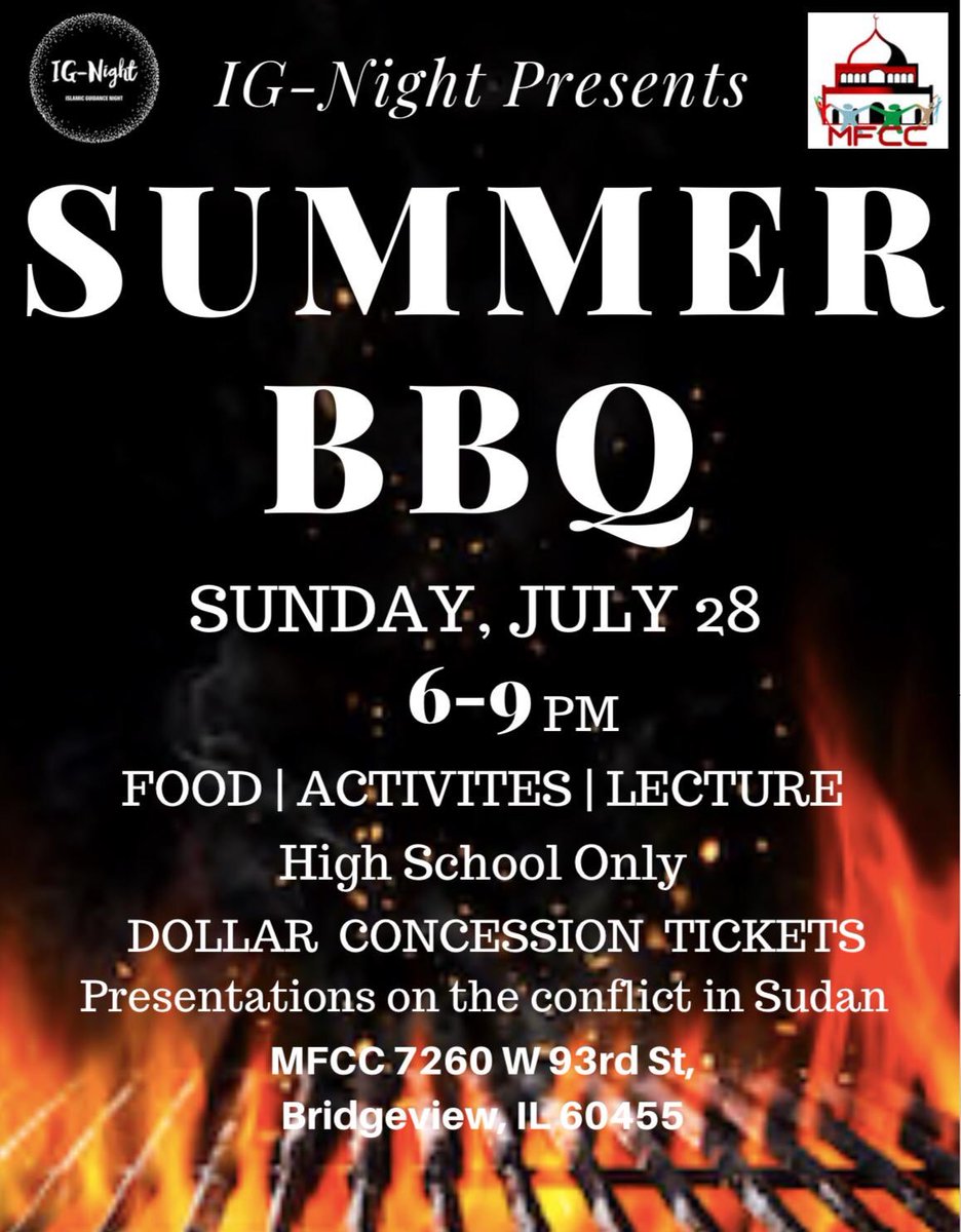 ignight8's tweet photo. Salam everyone!! Be sure to show up this Sunday, July 28th from 6-9pm for our Special Summer BBQ!! Food|Lectures|Activites will be hell!! Bring your friends for this amazing summer night with the IG-Night crew! Can’t wait to see you!🔥 https://t.co/9BGMpFupDN