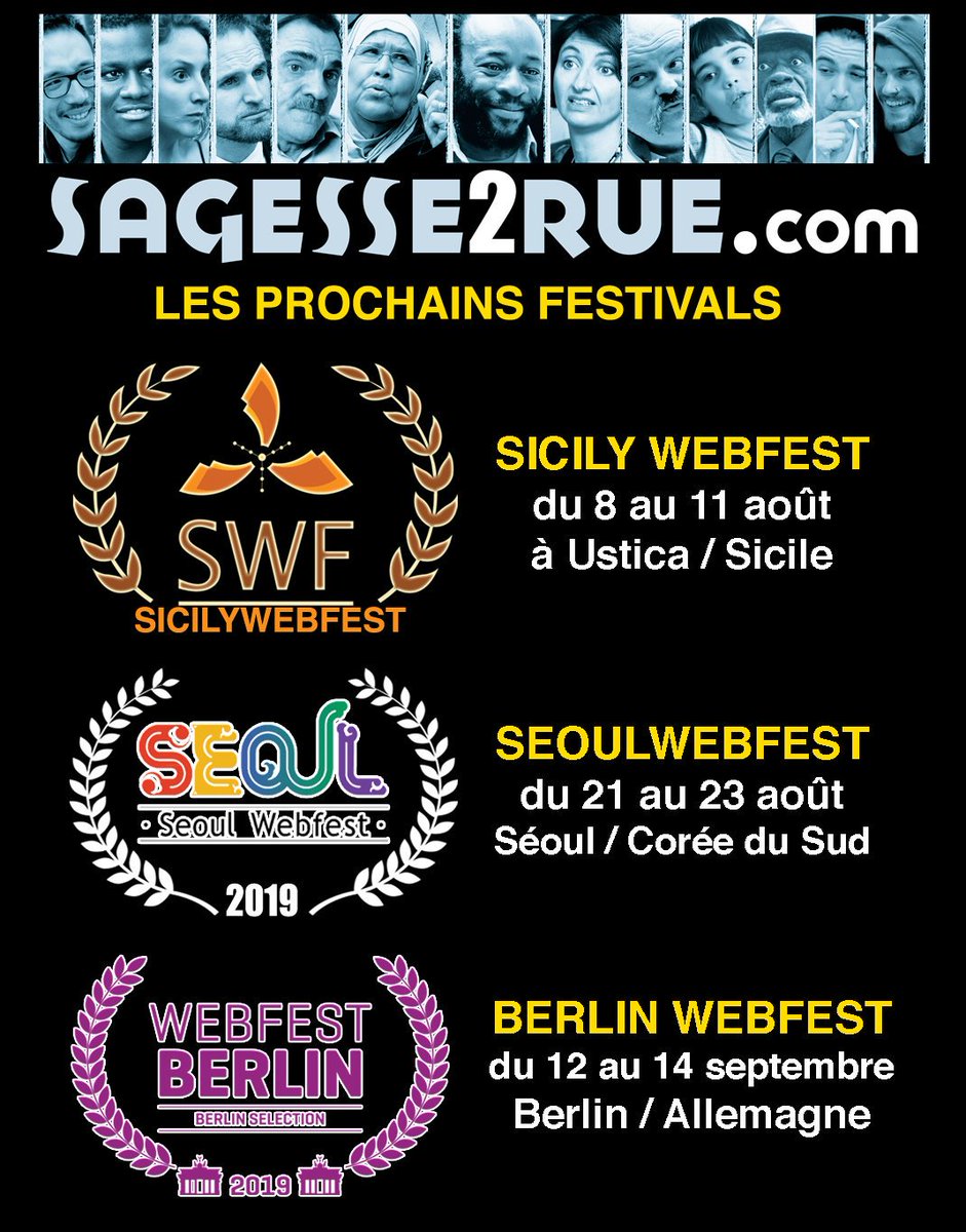 Sagesse2rue's tweet photo. Les trois prochains festivals où @Sagesse2rue sera en sélection officielle.
@sicilywebfest @SeoulWebfest @berlinwebfest
#webfest #Webseries #festivals #officialselection https://t.co/1M0F7DXkna