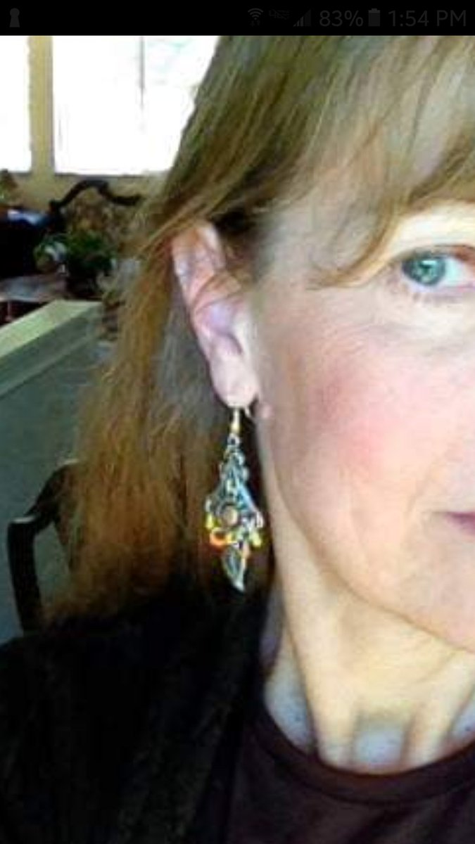 jazzvarner's tweet photo. Didn't know how to send pic so I tweeted you. Earrings I made for a cousin and a rusty butterfly that I painted https://t.co/xAGGLwxyUx