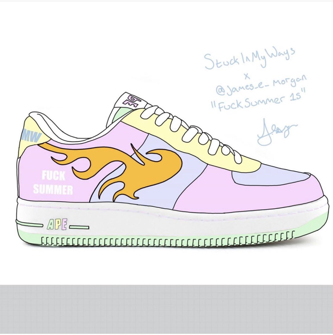 Stuckinmyways x James E Morgan “Fuck Summer 1s” bapesta concept