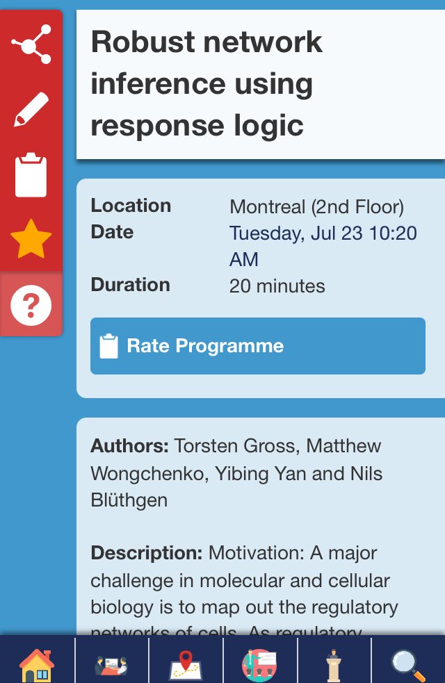 xanderpico's tweet image. #NetBio track kicks off Tuesday with one of our Proceedings talks by Torsten Gross: “Robust network inference using response logic.” Join us after the morning keynote in the Montreal room. #ISMBECCB
