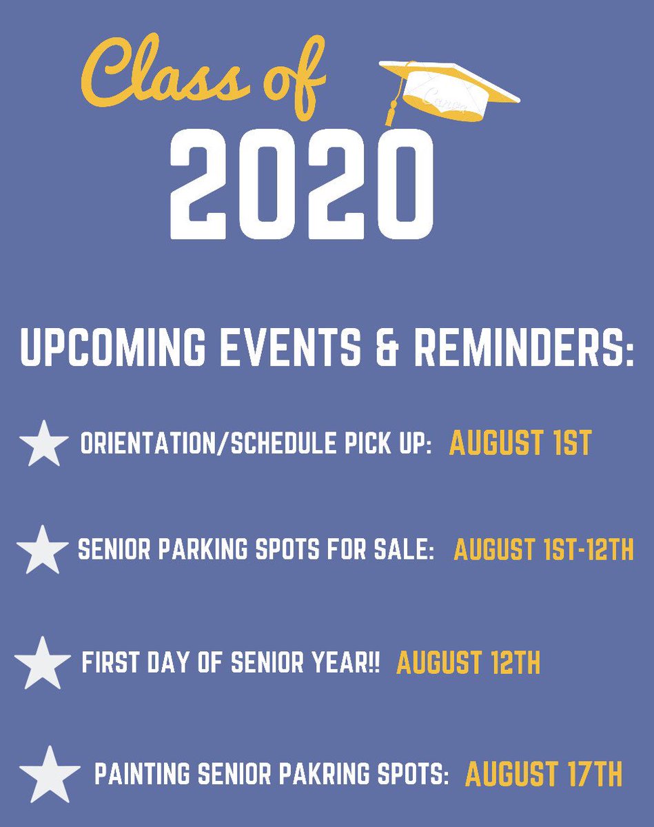 Hey seniors!! Hope everyone is having a great summer! Here is some important information on upcoming senior events!💙💛
