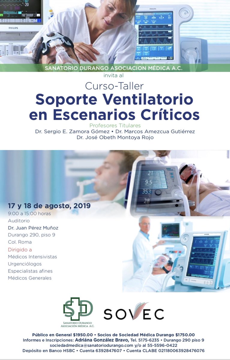 Ventilación SOVEC (@vsovec) on Twitter photo 17 y 18 de agosto curso-taller Soporte Ventilatorio en Escenarios Criticos. En <a href="/SDurangoMX/">Sanatorio Durango</a> <a href="/Sociedadmedica4/">Sociedadmedica@sanatoriodurango.com</a>. Aparta tu lugar, manual electrónico incluido. Ventilación mecánica protectora de principio a fin, al alcance de todos.<a href="/amudem/">AMUDEM</a> <a href="/FOAMexico/">FOAMex</a> <a href="/DrM_Amezcua/">Marcos Amezcua</a> <a href="/alexrend/">alexrend</a> 17 y 18 de agosto curso-taller Soporte Ventilatorio en Escenarios Criticos. En <a href="/SDurangoMX/">Sanatorio Durango</a> <a href="/Sociedadmedica4/">Sociedadmedica@sanatoriodurango.com</a>. Aparta tu lugar, manual electrónico incluido. Ventilación mecánica protectora de principio a fin, al alcance de todos.<a href="/amudem/">AMUDEM</a> <a href="/FOAMexico/">FOAMex</a> <a href="/DrM_Amezcua/">Marcos Amezcua</a> <a href="/alexrend/">alexrend</a>