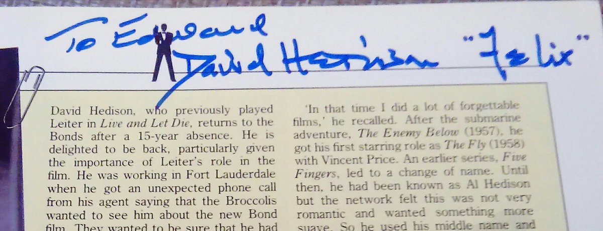 I was lucky enough to have met #DavidHedison, who kindly signed my copy of The Making of Licence to Kill book. It was an absolute pleasure meeting and talking to him.