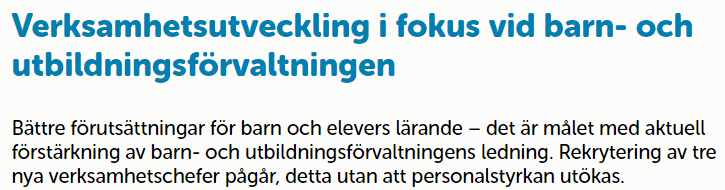 Kommunen förklarar varför man anställer 3 nya chefer på utbildningsförvaltningen samtidigt som man skär ned i skola/fsk: Man tar bort biträdande rektor och skapar två nya chefsbefattningar. Från skola och förskola hörs: Det är här personalen behövs!
stromstad.se/5.57aa9f6c16b9…