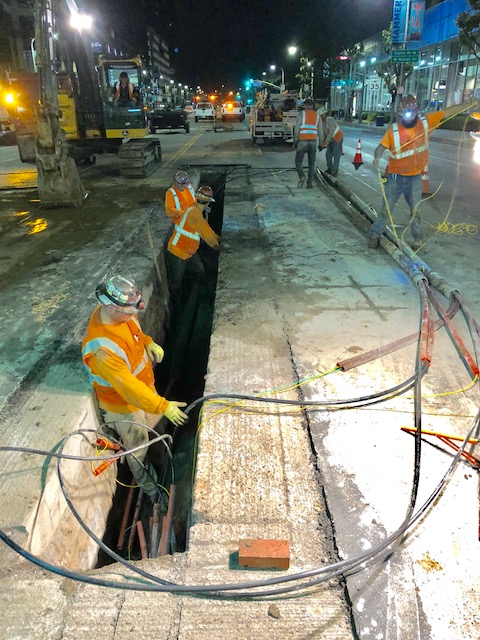 PurpleLineExt's tweet photo. The utility lines going in on Wilshire Blvd. in Westwood. https://t.co/4cwRtUqMee