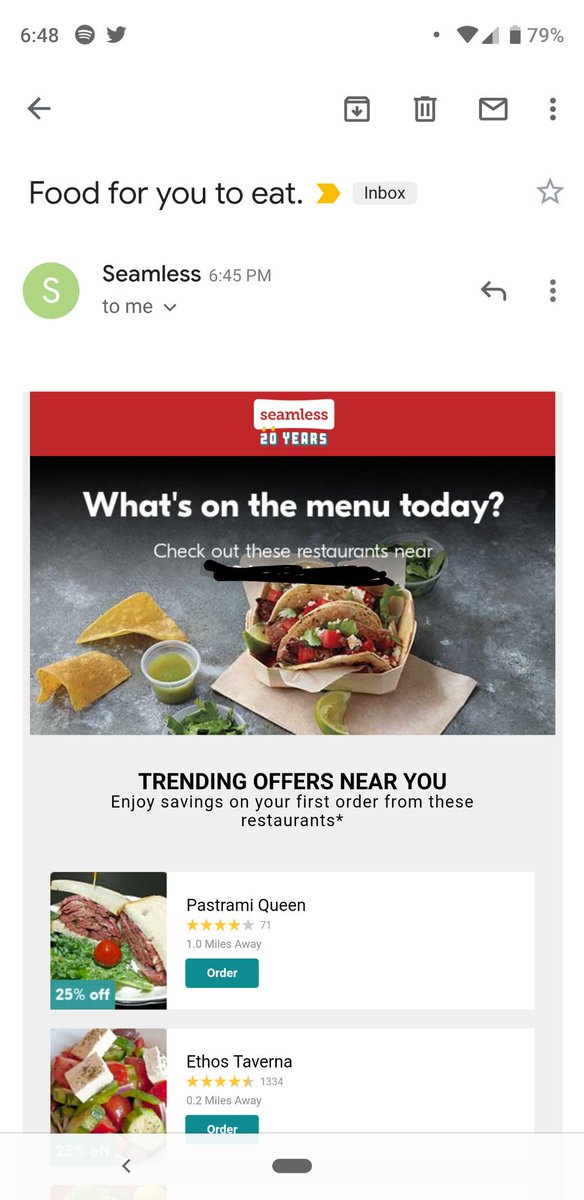 mvmchugh's tweet photo. But @Seamless can still send emails. My stomach is calling this cruel and unusual punishment. https://t.co/zA87SCQVWM