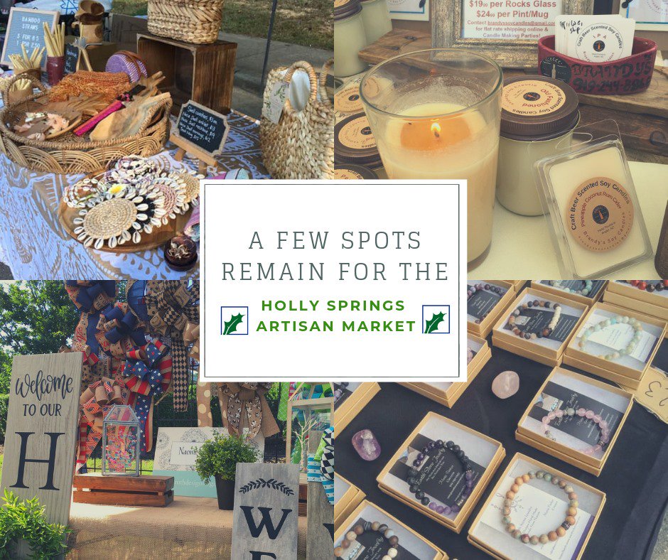 HollySprings_CC's tweet image. We invite NC Artisans to showcase their spectacular talents for our August Holly Springs Artisan Market!
We have limited availability, so if you’re interested, please visit: bit.ly/2Ka6hqb
#hollyspringsnc #hsartisanmarket #handmadenc #ncmaker