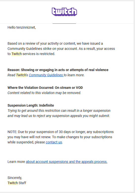 No way. No fucking way Twitch banned me because of that Alinity bullshit cat tossing Yeeting shit. OMFG. well looks like this is it fellows. Its completely retarded how twitch bans people because of a dumb ass tweet. Now I am gonna find a real street cat and YEET it. brb 

JK