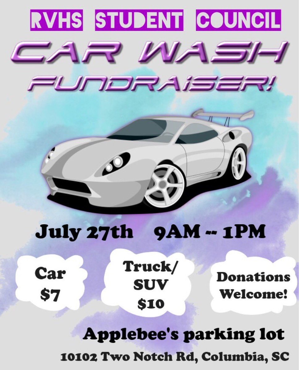 ms_fennell's tweet photo. Help @RidgeViewStuCo get ready for the 2019 school year by supporting our second car wash of the summer!! See you on Saturday! 💜🤗🚗 https://t.co/ahCYmWWCOk