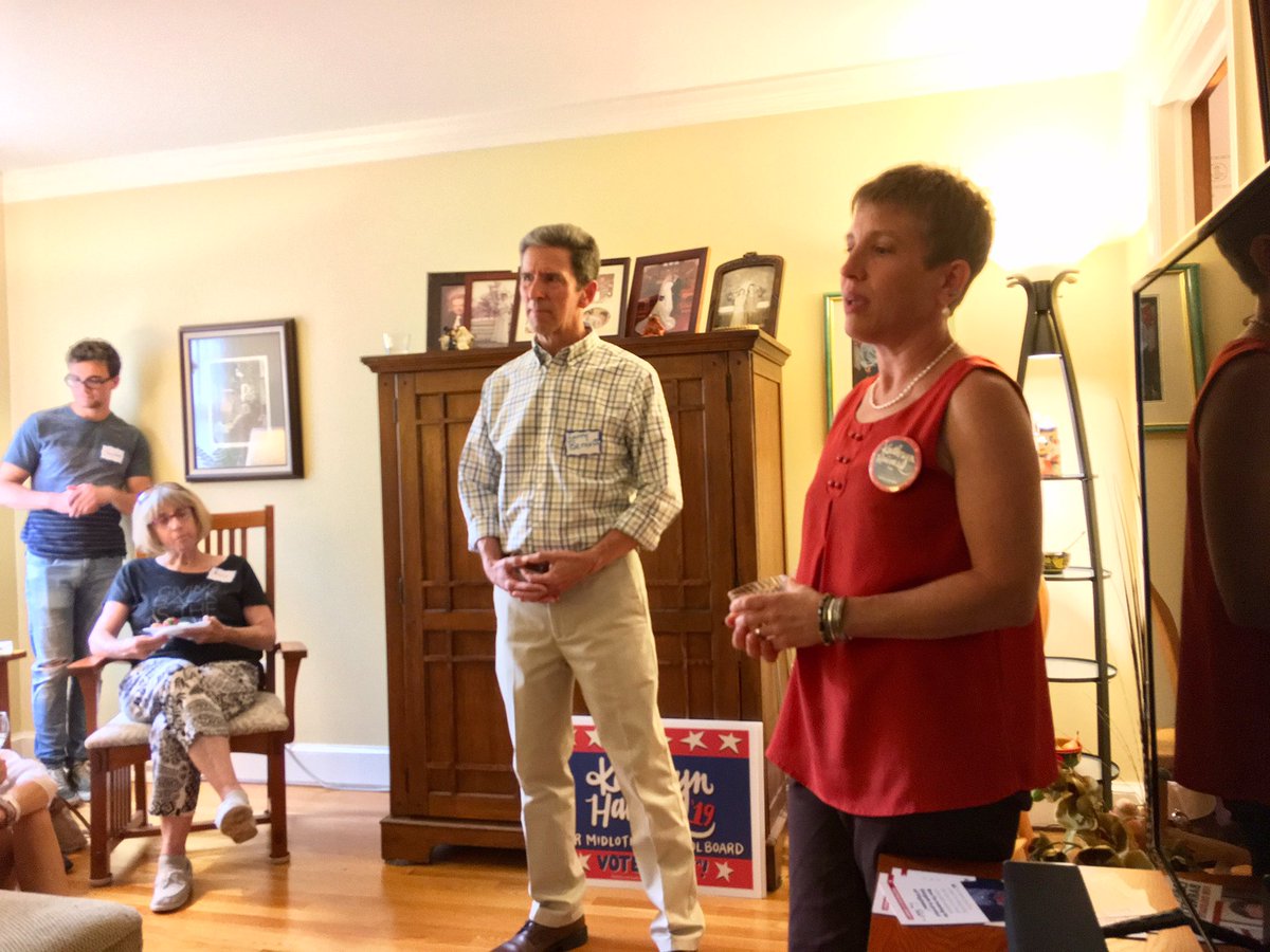 Barnett4Del's tweet photo. The central question at tonight’s #HD27 meet and greet was how do we best support our public school teachers and staff to ensure that students are receiving a high quality education. So proud to be joined by Kathryn Haines who is running for school board in Midlothian. https://t.co/MfC06svHVD