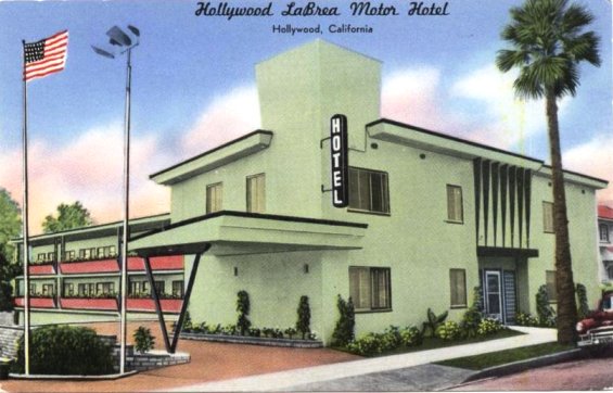 It's called the Hollywood LaBrea Motel, and strangely enough, it's an old old motel, for which I was able to find a postcard from the same Era as the one seen in Around You and the map in Girl Front