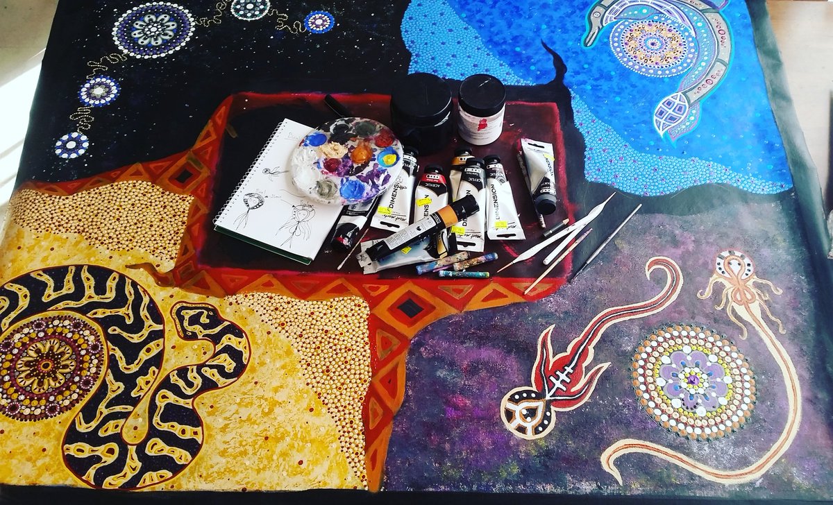Still goin with this commissioned canvas..... #butchulla #sea #land #ourdimension #5thdimension #herveybay #OWENSclan #painting #aboriginalart #aboriginalartwork #artwork #art #paint #canvas #spirits #elders #country #frasercoast #fraserisland #kgari #frasercoastart #herveybayart