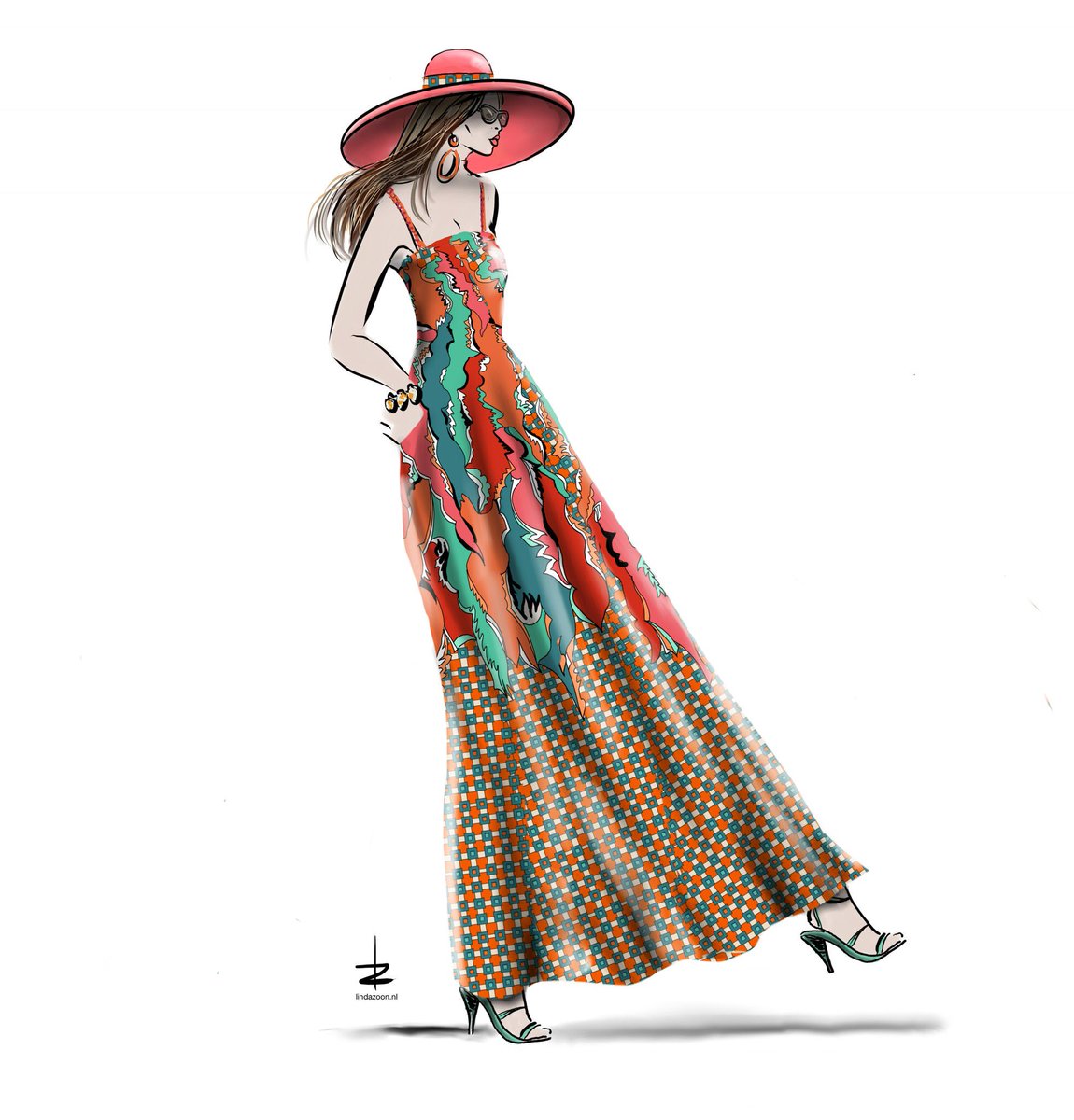 Goodmorning! #summerproof wear your #shades and #summerhat it’s gonna be #tropical today.. 😎🌞 ready for another #summerday #summerinspiration #summerlook #summerdress drawing by #lindazoon #artstudio #hoogstraat #hoogkwartier #rotterdam where art meets #worldoffashion