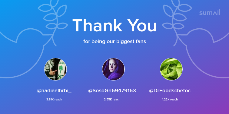 shaha1412's tweet photo. Our biggest fans this week: nadiaalhrbi_, SosoGh69479163, DrFoodschefoc. Thank you! via https://t.co/gCEV7bBcyP https://t.co/TAbP58YozR