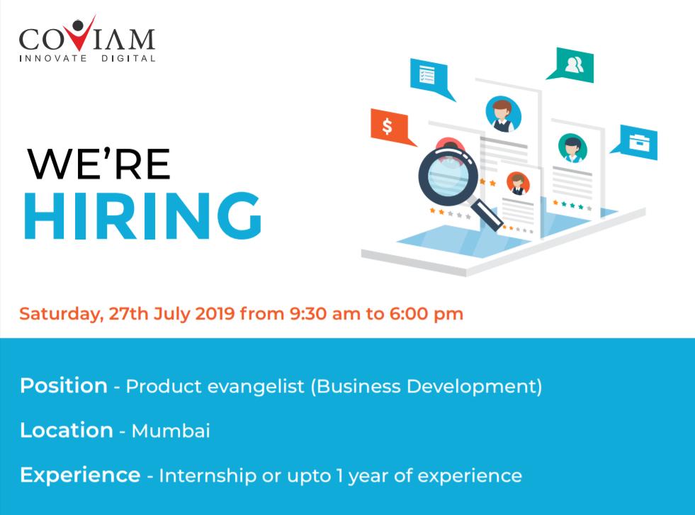 CoviamTech's tweet photo. Coviam is hiring for Business Development Team. Come join us today!

Location: https://t.co/dfeE2ppCXQ

#mumbaijobs #mumbai  #internships #internship #marketingjobs  #businessdevelopment #hiring #recruiting #jobs #hiring #socialmedia #sales #business #advertising #startup #mumbai https://t.co/1NSgxF8WdO