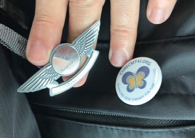 And we're off to Dallas with Patient #2 of our CMT4J Natural History Study...Talia! Before our plane took off we traded butterfly wings for plane wings with our captain! :-)
#curecmt4J #hope #raredisease #ruduffenough