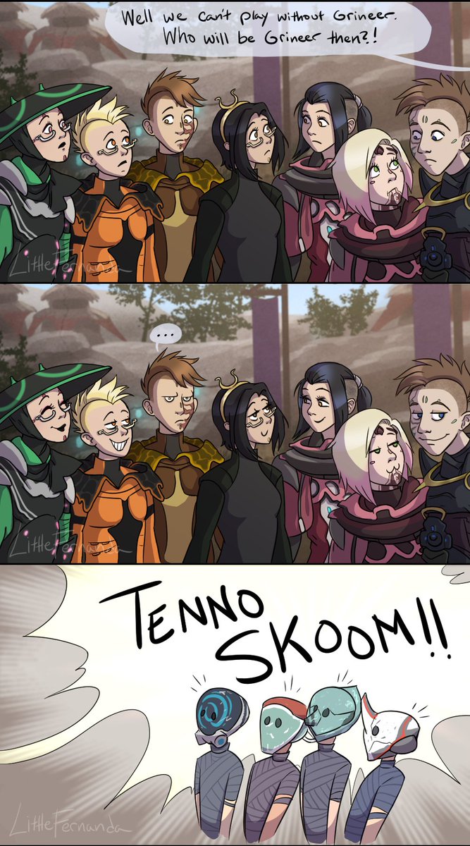 Tenno_Tulia's tweet photo. Who says tenno operators can't have a little fun every once in awhile? They're kids too. 
When Tulia and her friends come across some Cetus children who aren't playing nice, they step in to bring fun back into the game.
#Warframe #warframefanart https://t.co/jwuLBLZZk0