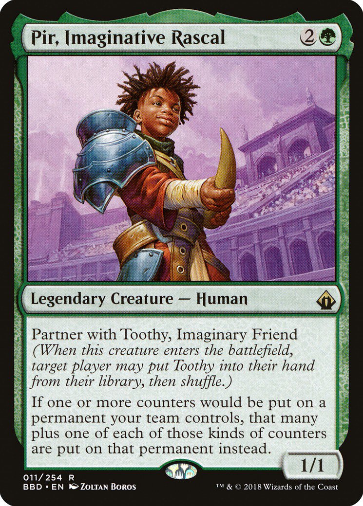 RandoCommander's tweet photo. Rando Commander of the Day:

Pir, Imaginative Rascal
Rating: 5/5

Rando's Notes: Pir, by himself is an awesome Commander. Green has so many different ways to play with counters, this guy just makes them all better.

#EDH #MTGCommander #RCotD #BringBackChildAsACreatureType https://t.co/YUjZyqiTO1