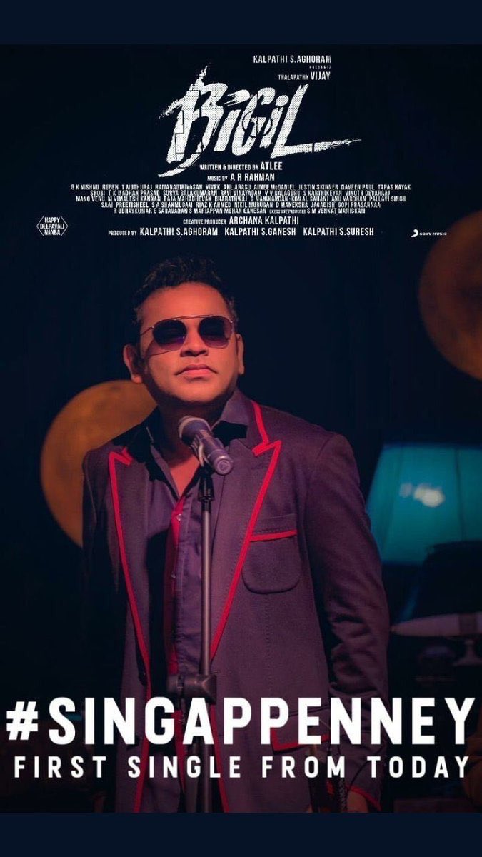 VivekLyricistFP's tweet image. Get ready folks for #Singappenney from Today 🔥🔥 #Bigil @Atlee_dir @Lyricist_Vivek @arrahman @archanakalpathi @agscinemas