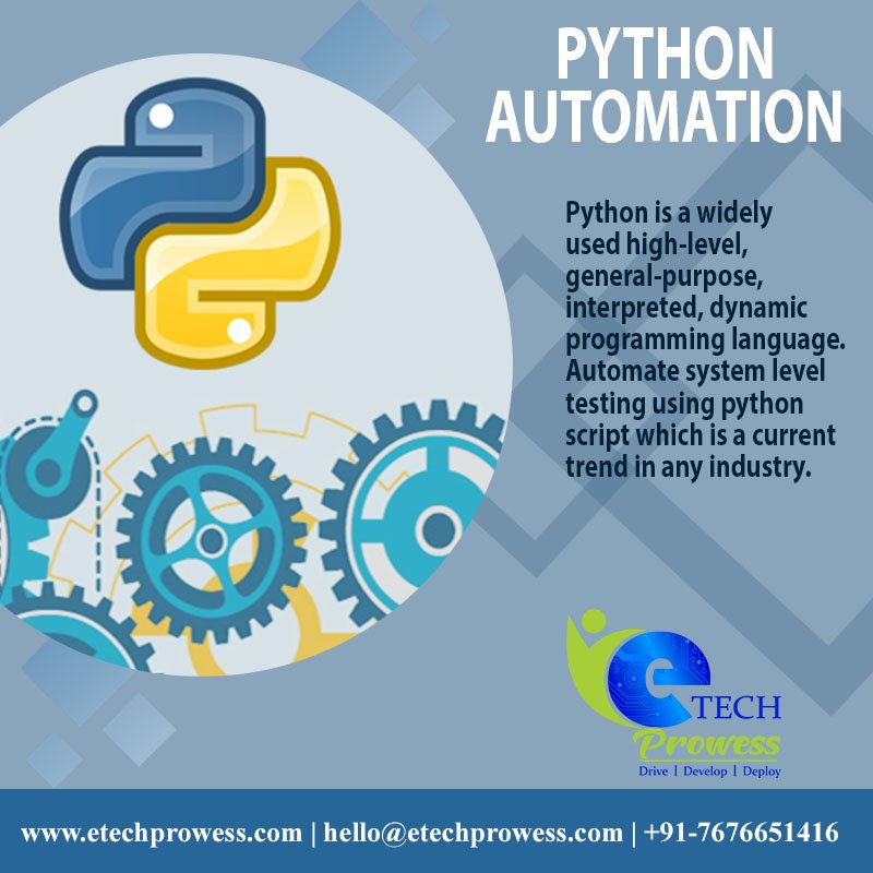 EtechProwess's tweet image. Python automation training in JP Nagar, Bangalore
For More Details: etechprowess.com
Call no : +91-7676651416
#PythonprogrammingcourseinBangalore
#PythonprogrammingtutorialinBangalore
#PythonprogrammingcourseinJPnagar
#PythonprogrammingtutorialinJpNagar