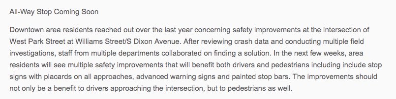 InsideMaynard's tweet image. All way stop coming to the 5 point intersection at Park St and Williams/Dixon. Should be a big improvement