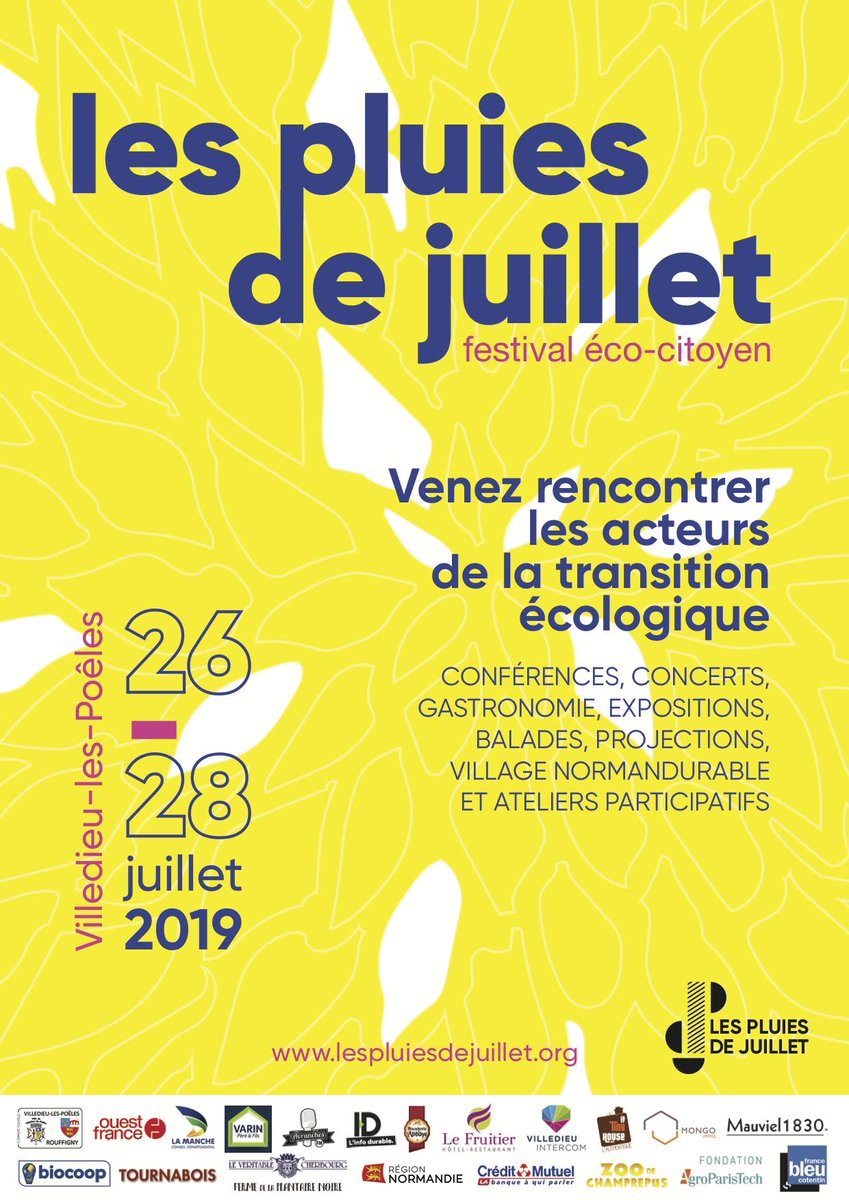 Vendredi, nous serons en Normandie dans le cadre du festival <a href="/P_dejuillet/">Pluies de Juillet</a>  ! 🥳 Au programme de cette 2ème édition : conférences, débats et projections sur l'éco-responsabilité !

Pour en savoir + sur ce chouette événement👉🏼 bit.ly/2Z6kt9O

#PluiesDeJuillet #Normandie