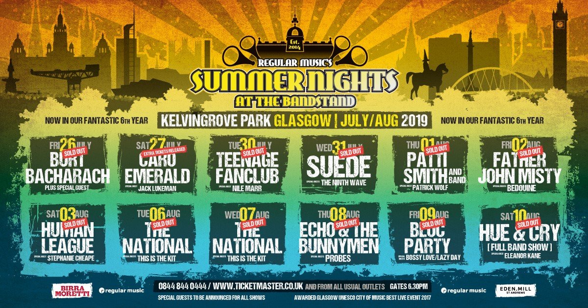 We’re delighted to announce all the supports for Summer Nights at The Bandstand 2019. 

Brilliant artists been added inc <a href="/jackllukeman/">Jack Lukeman</a> <a href="/NileMarr/">Nile Marr</a> <a href="/THENINTHWAVE_/">THE NINTH WAVE</a>  <a href="/_PATRICK_WOLF/">Patrick Wolf</a> <a href="/BedouineMusic/">Bedouine</a> <a href="/stephaniecheape/">CHEAPE</a> <a href="/thisisthekit/">This Is The Kit</a> <a href="/TheProbes/">PROBES</a> <a href="/bossy_love/">Bossy Love</a> <a href="/lazydaylazyday/">Lazy Day</a> <a href="/EleanrKaneMusic/">Eleanor Kane</a>