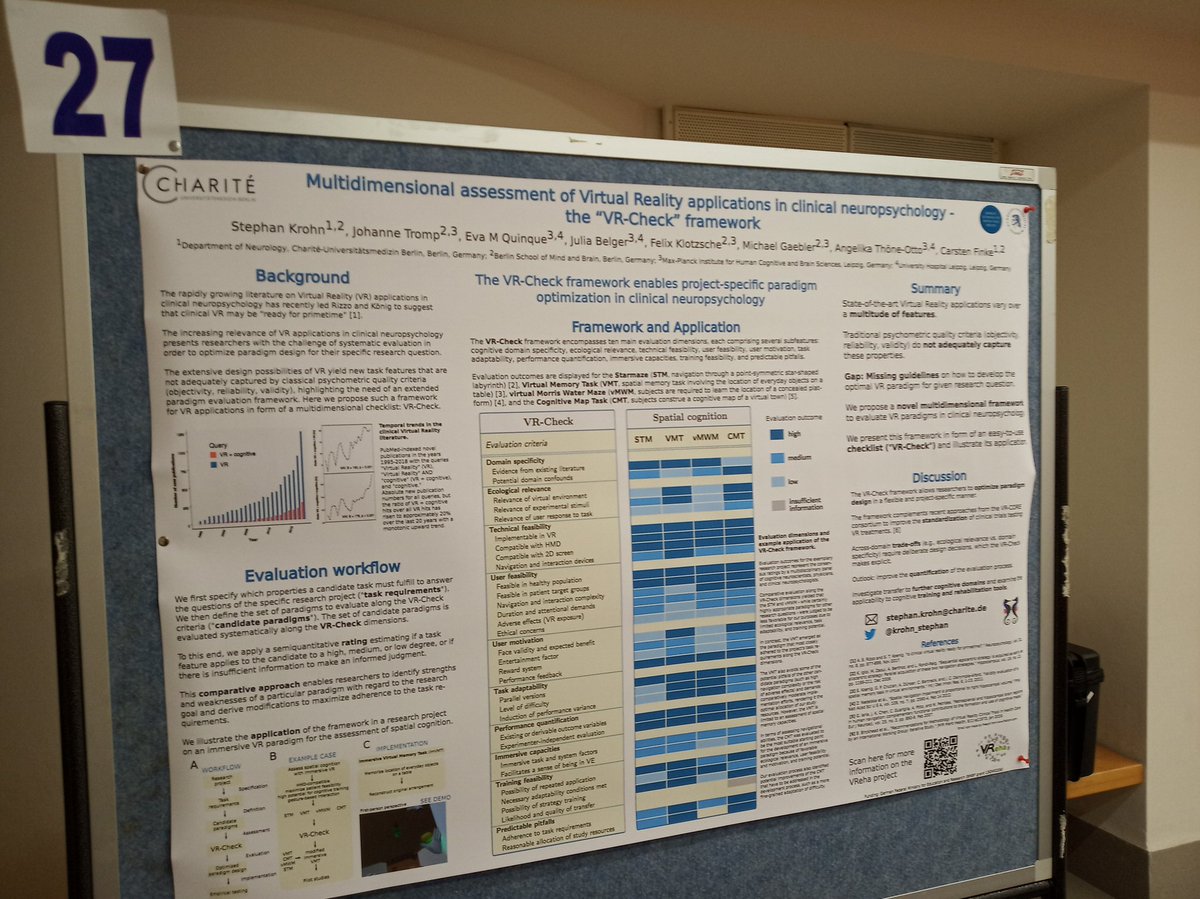 krohn_stephan's tweet photo. How to optimize the development of VR paradigms in clinical neuropsychology? We suggest a multidimensional evaluation framework: VR-Check. Interested? Happy to discuss over poster 27 at the International Conference on Virtual Rehabilitation! #ICVR2019 #VirtualReality #TelAviv https://t.co/fkokzlyClc