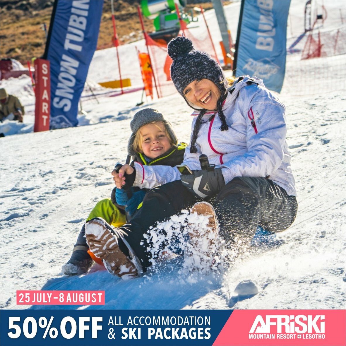 Right now, the slope conditions are at their best.

If that's not enough to send you running for the mountains, we're also running an amazing special.

Come play in the snow at Afriski, where every day is a snow day!

TO BOOK: bookings@afriski.net
