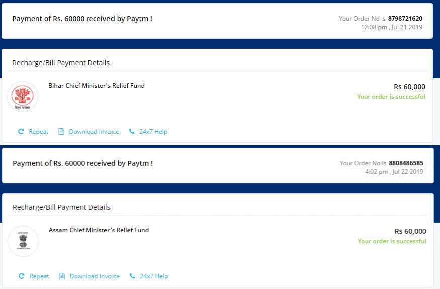 We together raised total 1,20,000 Rs. for the needed ones.

Total Charity Raised - 1,11,500
 Rs.
My Contribution - 8500
 Rs.

From the total we have equally donated 60K to Assam Charity &amp; Bihar Charity 😊❤️

Thank you so much all the cosmicians for the support 😊🙏