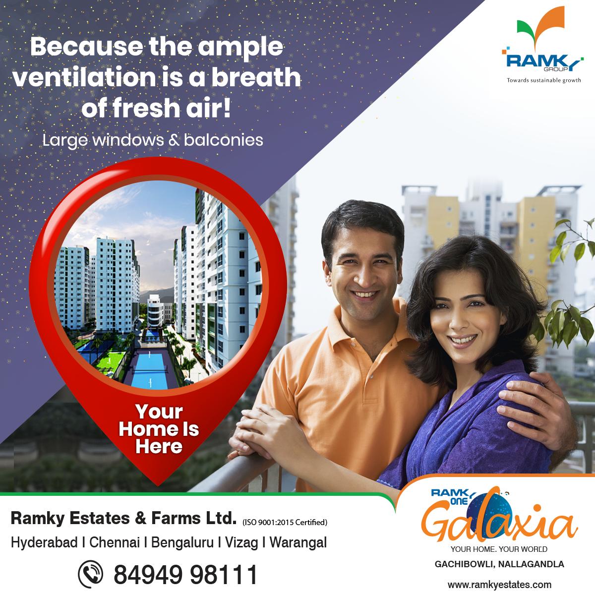 The #3BHK 1860 sq. ft. corner #apartments starting @ Rs. 1.11 crore at #RamkyOneGalaxia in #Gachibowli Nallagandla in #Hyderabad feature large windows & spacious balconies that welcome in ample fresh air & sunlight. #YourHomeIsHere

Book your #apartment
bit.ly/2Cgc49l