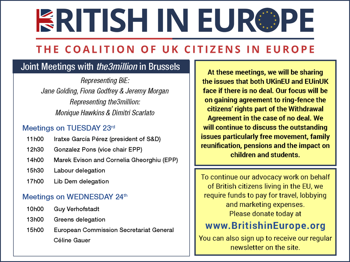 BritishInEurope's tweet photo. Today our team is back in Brussels fighting for our rights alongside the fabulous @the3million. Our agenda is packed - please donate today to help us fund trips like this one, this is the fourth such trip in recent weeks as time is running out before the summer recess. https://t.co/LMCdsN25NN