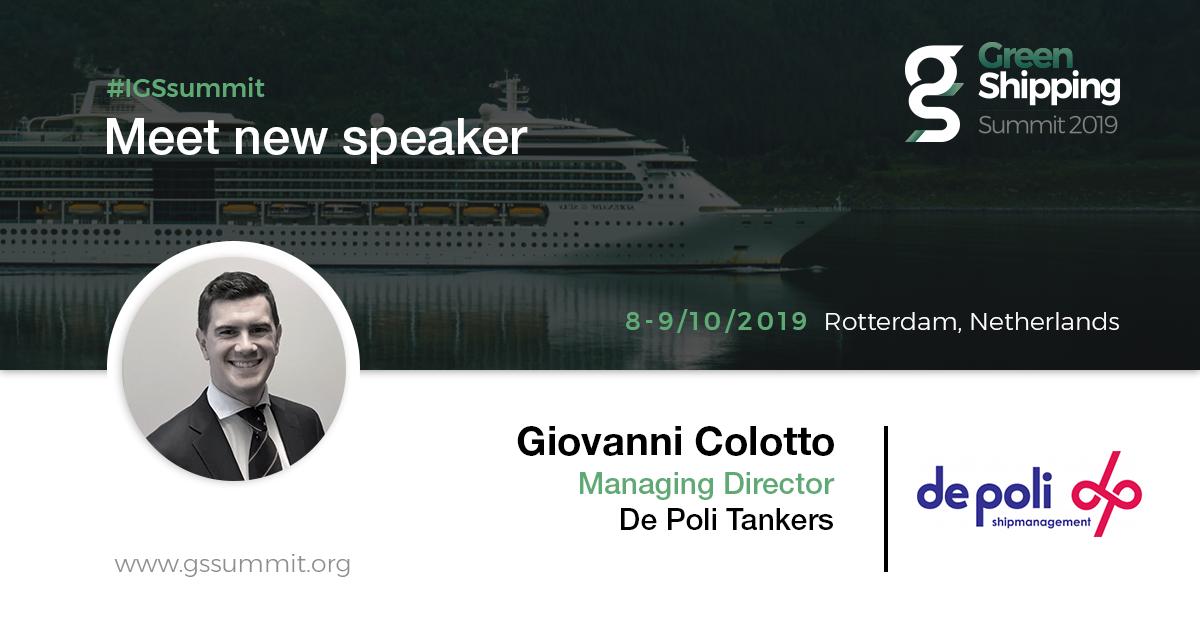 GreenMaritime's tweet photo. Great news: Giovanni Colotto will be the speaker at the 4th #IGSsummit! He is the Managing Director of De Poli Tankers who will give a speech about Embracing Industry 4.0 in Shipping. Register to hear more in Rotterdam on the 8-9th of October here: https://t.co/9IB8EMi3Gk https://t.co/leC2w6F59A