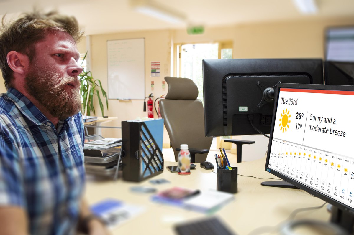 FilesThruTheAir's tweet photo. The #heatwaveuk is arriving.
Is your #workplace getting #hot and uncomfortable?
Spare a thought for our Graphic Designer Steve, who is absolutely roasting. However, we're working on a #PanelPilot solution- update coming soon... #heatwave #sunshine https://t.co/wNcxE3BvZg