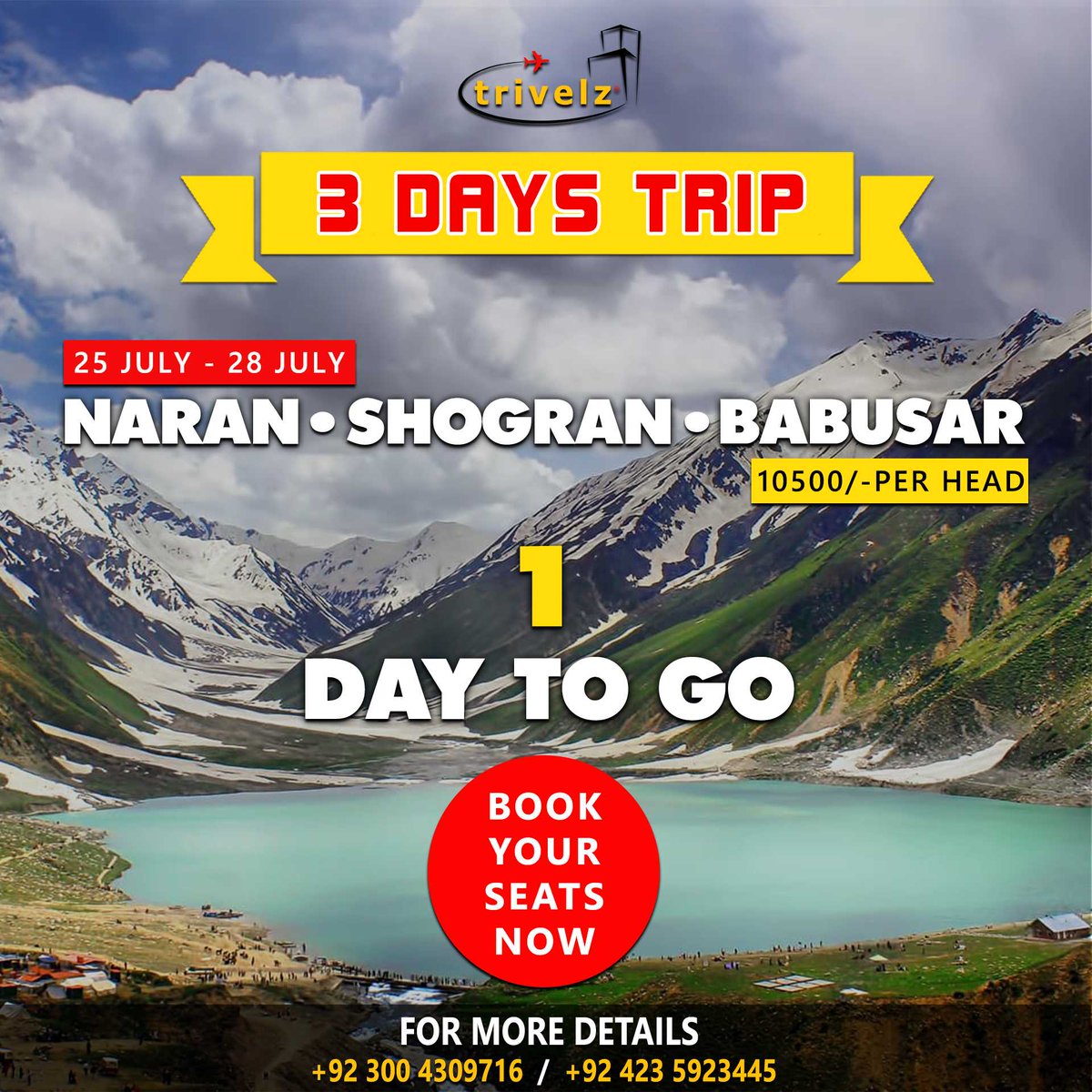 **FINAL CALL**
Only 1 day left for the amzing Naran, Babusar and Shogran Trip. Join the trip NOW!
📱0320-1010019, 0336-4309716, 0300-4309716
#VacationsPlan #Trips #Tourism #pakistan #pakistantourism #travelandtourism #worldtour #vacations #holidays #naran #shogran #babusar